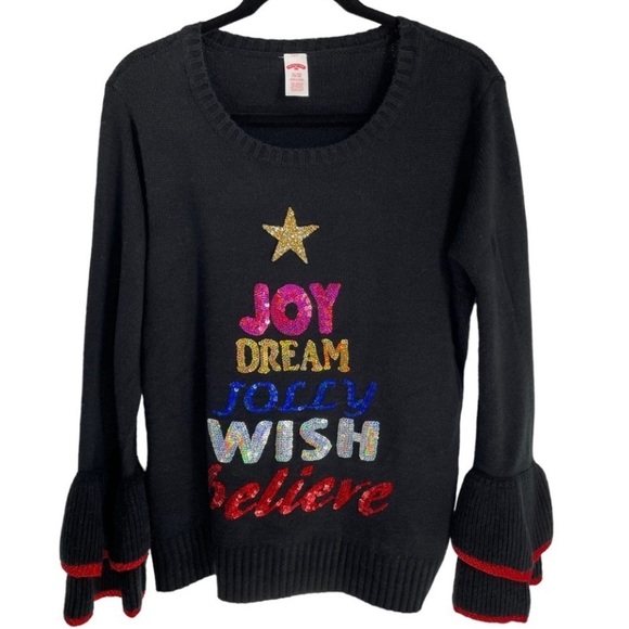 Sequined Embellished Christmas Holiday Festive Sweater Tree Bell Sleeves - Sz XL - Picture 1 of 14